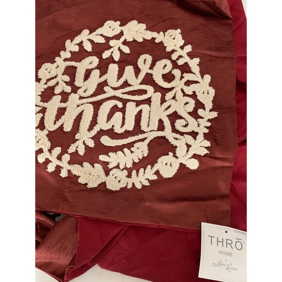THRO Marlo Lorenz Rust Chenille "Give Thanks" Thanksgiving Table Runner 16"x80" - Picture 4 of 6